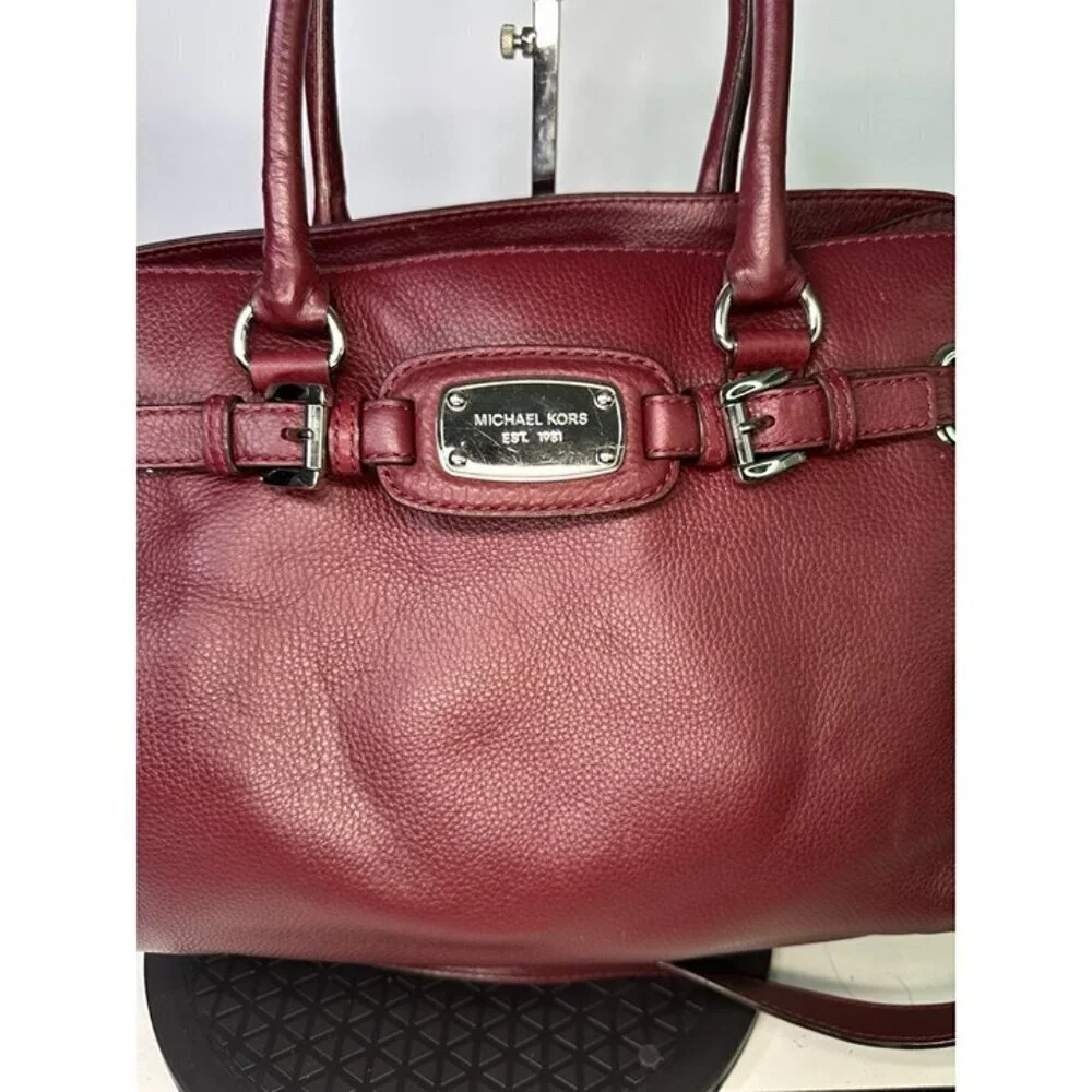 Michael Kors Red Oxblood Maroon Pebbled Leather Hamilton Shoulder Purse